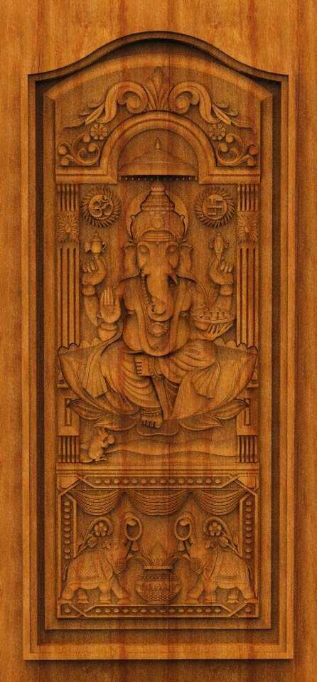 3D DOOR - OAK-32 Lord Ganesha Divine Carved Temple Door 3D Model